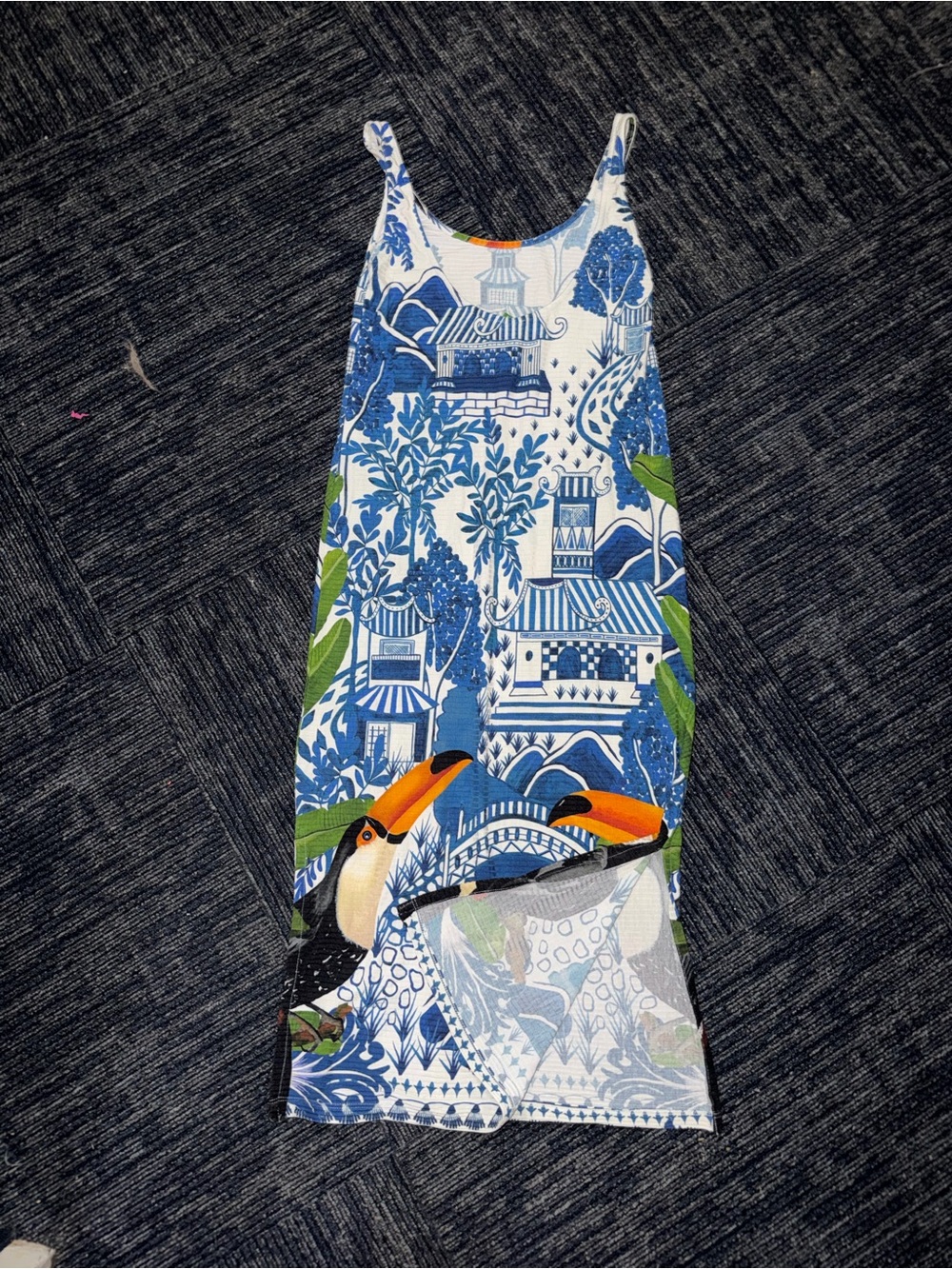 FARM Rio Blue and White Striped Floral-Print Slip Dress - Picture 7 of 7